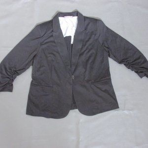 Olivia Moon Black Poly-Cotton Blend Gathered Ruched Cuff Blazer NWT Size XL